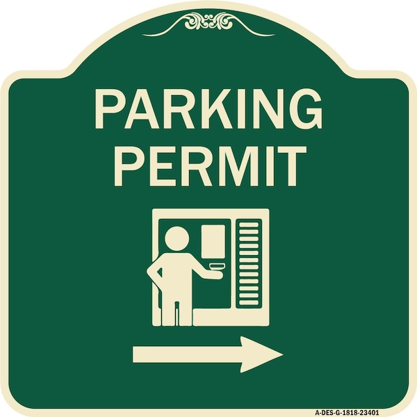 Parking Permit With Right ArrowHeavy-Gauge Aluminum Architectural Sign, 18" x 18", G-1818-23401